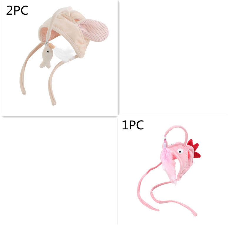 KFX-4801469 Cat Headband Toy with Adjustable Wand - Interactive Funny Cat Teaser, Soft Fabric Play Accessory for Indoor Cats