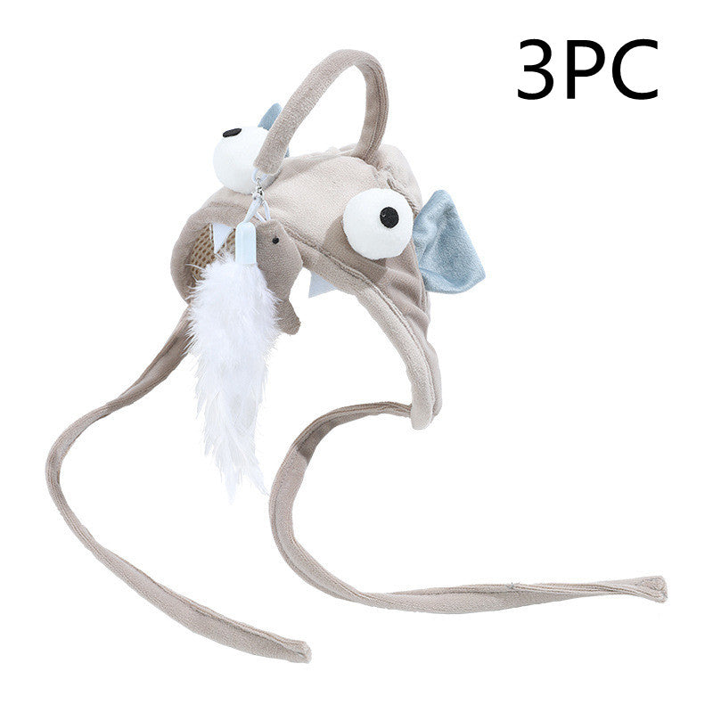 KFX-4801469 Cat Headband Toy with Adjustable Wand - Interactive Funny Cat Teaser, Soft Fabric Play Accessory for Indoor Cats