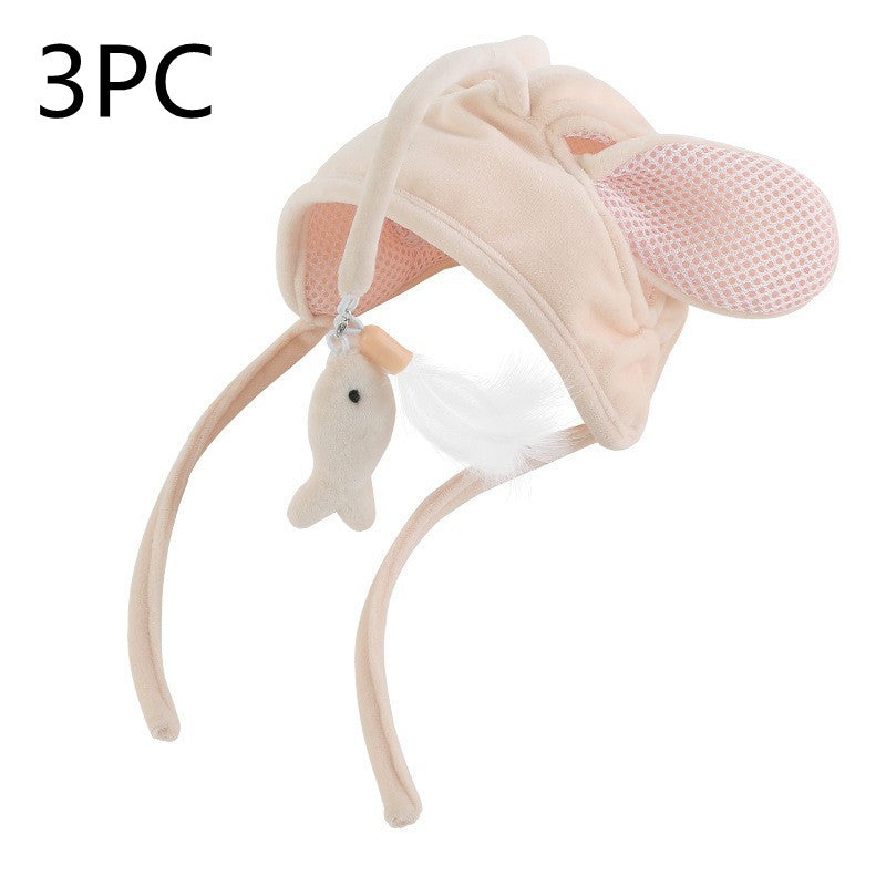 KFX-4801469 Cat Headband Toy with Adjustable Wand - Interactive Funny Cat Teaser, Soft Fabric Play Accessory for Indoor Cats