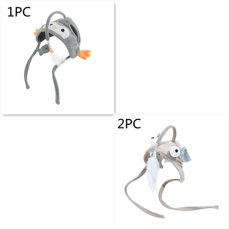 KFX-4801469 Cat Headband Toy with Adjustable Wand - Interactive Funny Cat Teaser, Soft Fabric Play Accessory for Indoor Cats