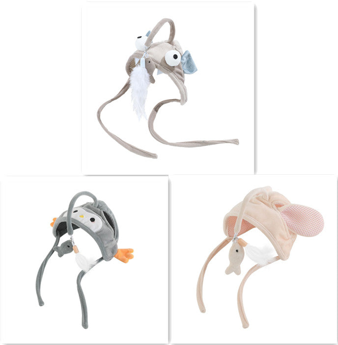 KFX-4801469 Cat Headband Toy with Adjustable Wand - Interactive Funny Cat Teaser, Soft Fabric Play Accessory for Indoor Cats