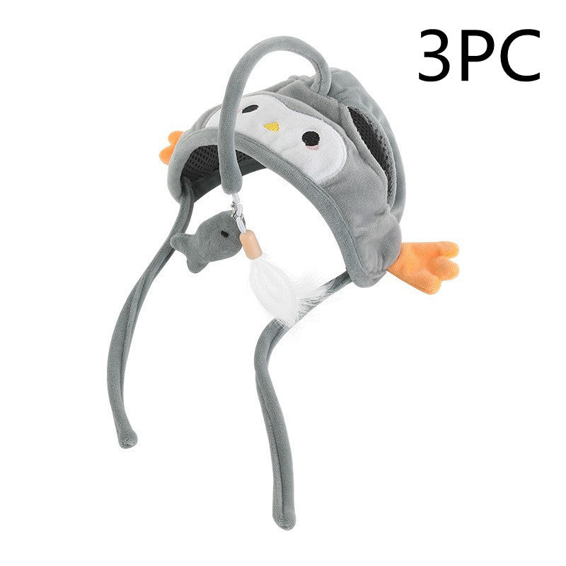 KFX-4801469 Cat Headband Toy with Adjustable Wand - Interactive Funny Cat Teaser, Soft Fabric Play Accessory for Indoor Cats