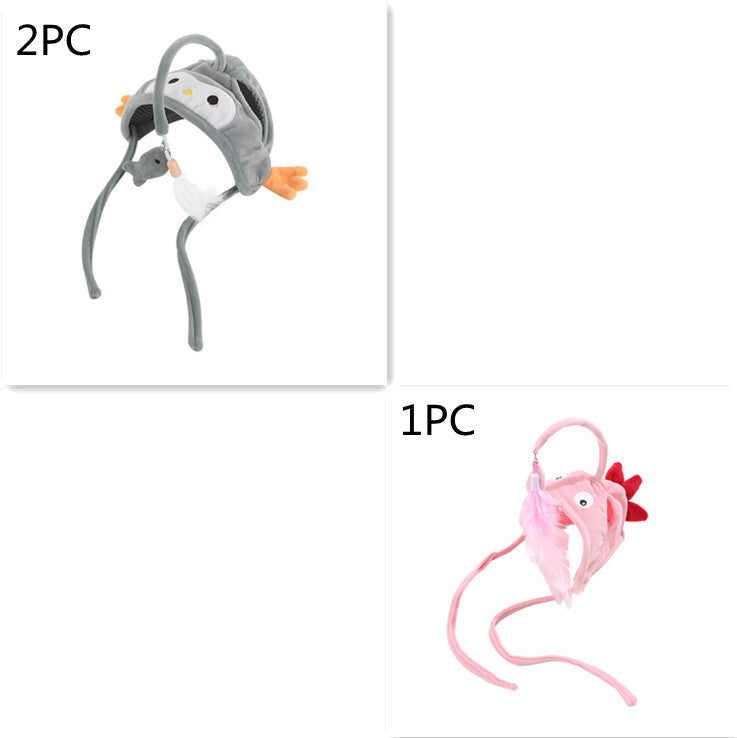 KFX-4801469 Cat Headband Toy with Adjustable Wand - Interactive Funny Cat Teaser, Soft Fabric Play Accessory for Indoor Cats