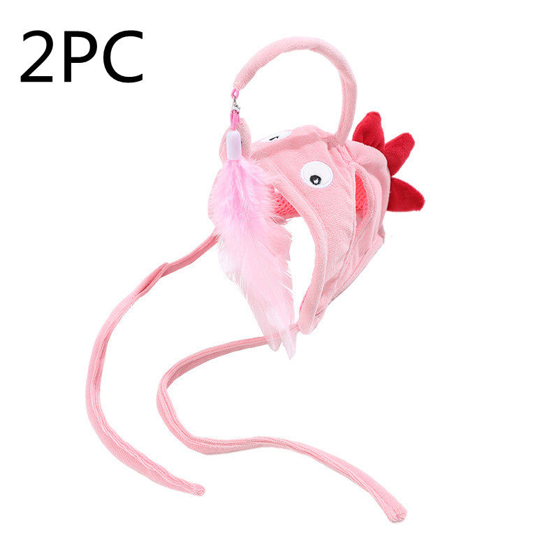 KFX-4801469 Cat Headband Toy with Adjustable Wand - Interactive Funny Cat Teaser, Soft Fabric Play Accessory for Indoor Cats