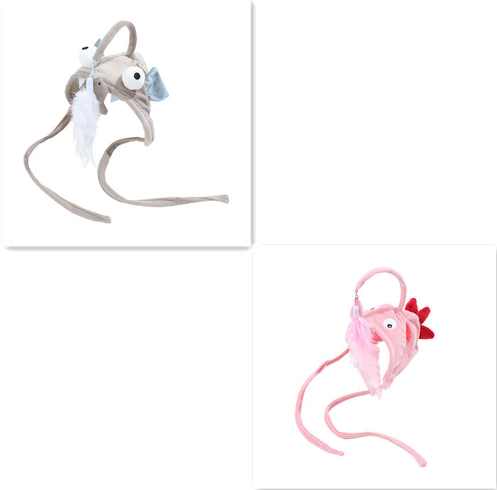 KFX-4801469 Cat Headband Toy with Adjustable Wand - Interactive Funny Cat Teaser, Soft Fabric Play Accessory for Indoor Cats