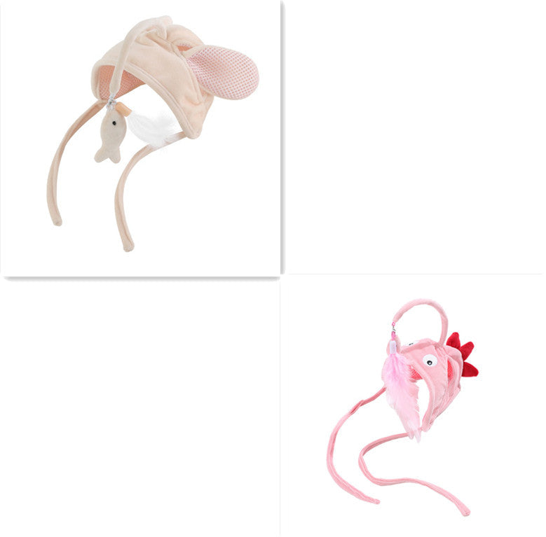 KFX-4801469 Cat Headband Toy with Adjustable Wand - Interactive Funny Cat Teaser, Soft Fabric Play Accessory for Indoor Cats