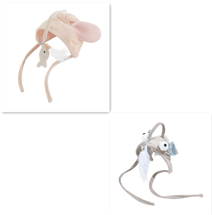 KFX-4801469 Cat Headband Toy with Adjustable Wand - Interactive Funny Cat Teaser, Soft Fabric Play Accessory for Indoor Cats