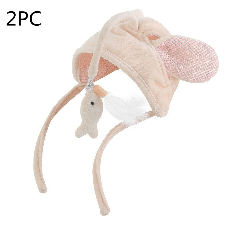 KFX-4801469 Cat Headband Toy with Adjustable Wand - Interactive Funny Cat Teaser, Soft Fabric Play Accessory for Indoor Cats