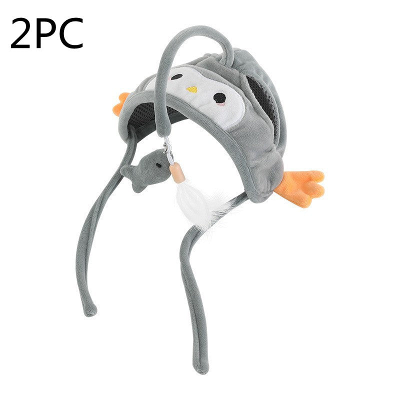 KFX-4801469 Cat Headband Toy with Adjustable Wand - Interactive Funny Cat Teaser, Soft Fabric Play Accessory for Indoor Cats