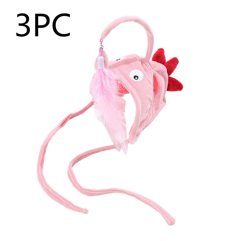 KFX-4801469 Cat Headband Toy with Adjustable Wand - Interactive Funny Cat Teaser, Soft Fabric Play Accessory for Indoor Cats