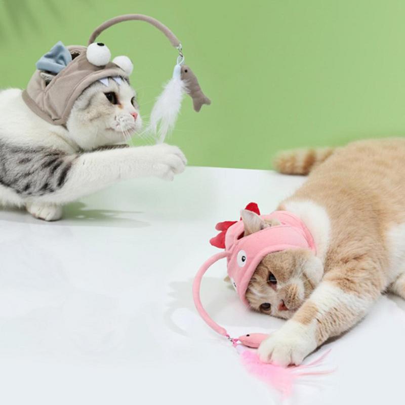 KFX-4801469 Cat Headband Toy with Adjustable Wand - Interactive Funny Cat Teaser, Soft Fabric Play Accessory for Indoor Cats