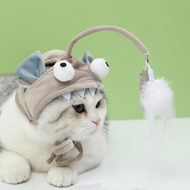 KFX-4801469 Cat Headband Toy with Adjustable Wand - Interactive Funny Cat Teaser, Soft Fabric Play Accessory for Indoor Cats