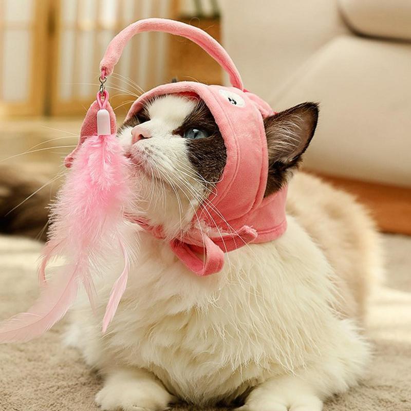 KFX-4801469 Cat Headband Toy with Adjustable Wand - Interactive Funny Cat Teaser, Soft Fabric Play Accessory for Indoor Cats