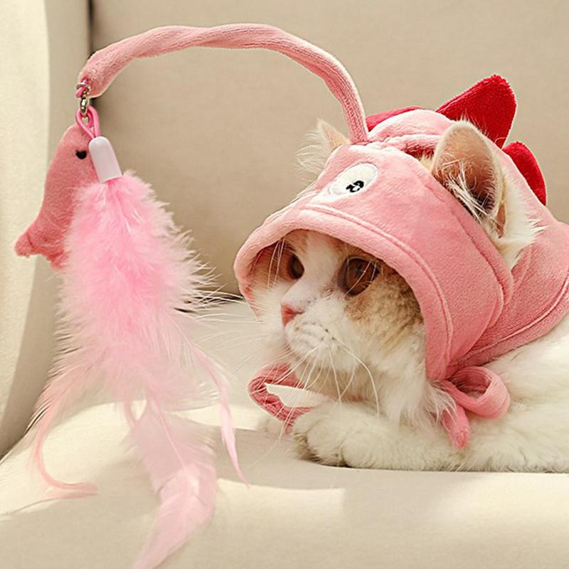 KFX-4801469 Cat Headband Toy with Adjustable Wand - Interactive Funny Cat Teaser, Soft Fabric Play Accessory for Indoor Cats