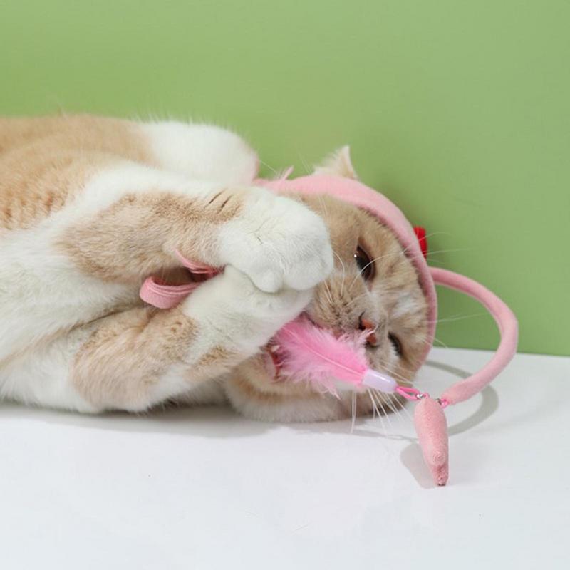 KFX-4801469 Cat Headband Toy with Adjustable Wand - Interactive Funny Cat Teaser, Soft Fabric Play Accessory for Indoor Cats