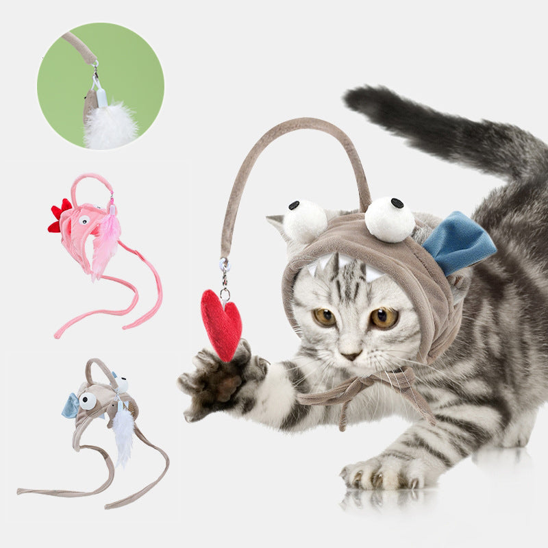 KFX-4801469 Cat Headband Toy with Adjustable Wand - Interactive Funny Cat Teaser, Soft Fabric Play Accessory for Indoor Cats