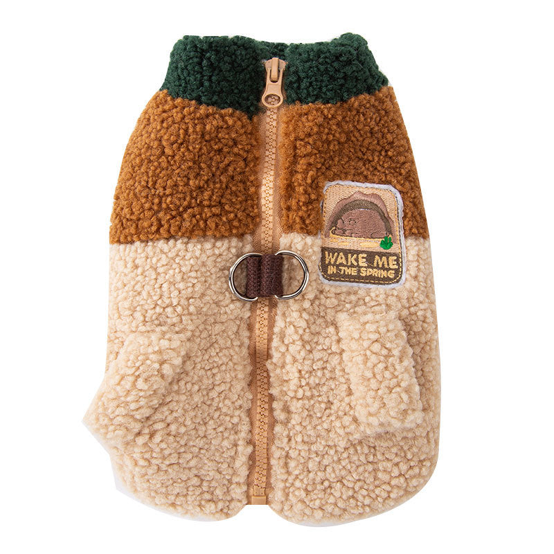 KFX-4805181 Cozy Color-Block Fleece Jacket for Small Dogs with Leash Ring and Pockets