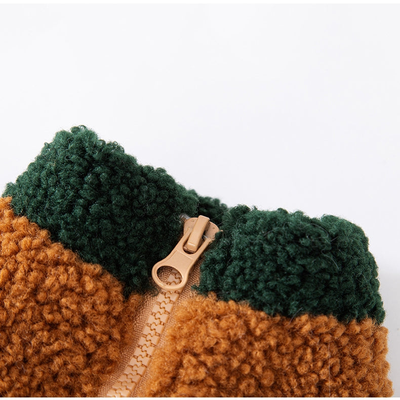 KFX-4805181 Cozy Color-Block Fleece Jacket for Small Dogs with Leash Ring and Pockets