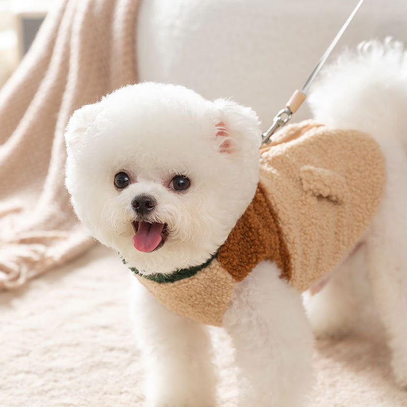 KFX-4805181 Cozy Color-Block Fleece Jacket for Small Dogs with Leash Ring and Pockets