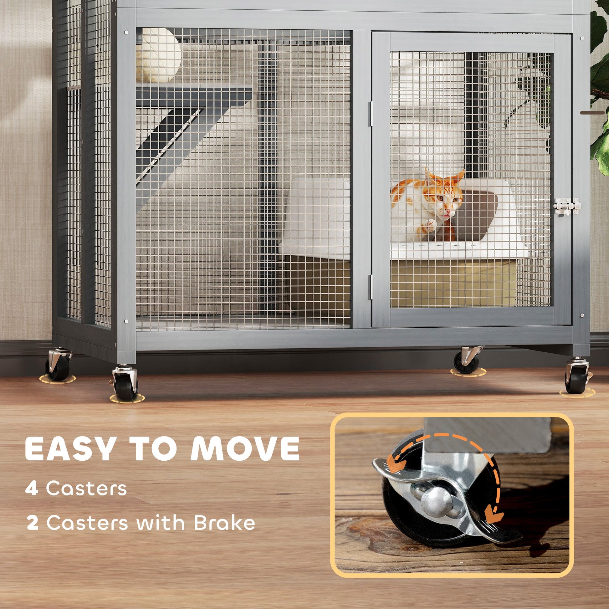 KFX-4806461 74" Dark Gray Outdoor Wooden Cat House with Perches and Weather Protection