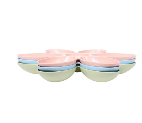 KFX-4806589 Flower-Shaped Shallow Bowl for Tea - Multi-Meal Food Bowl in Blue, Green, and Pink, 42cm x 4.5cm