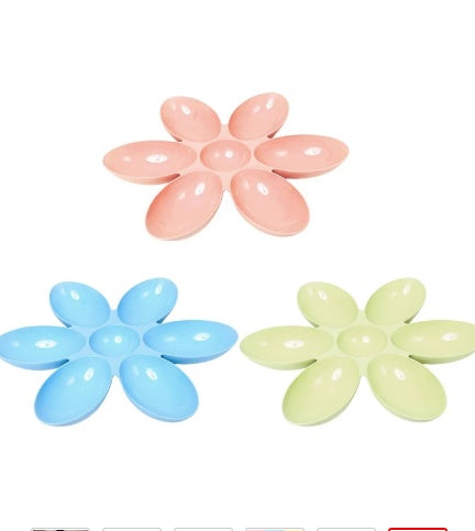 KFX-4806589 Flower-Shaped Shallow Bowl for Tea - Multi-Meal Food Bowl in Blue, Green, and Pink, 42cm x 4.5cm