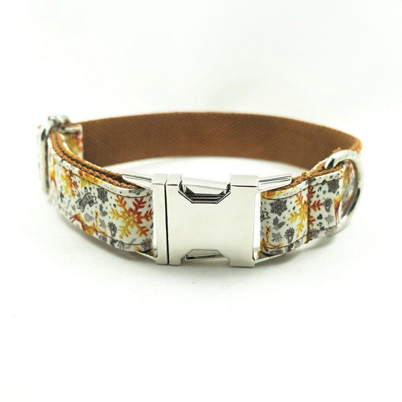 KFX-4808381 Elegant Golden Christmas Pet Collar - Adjustable Polyester Design for XS to XL Sizes