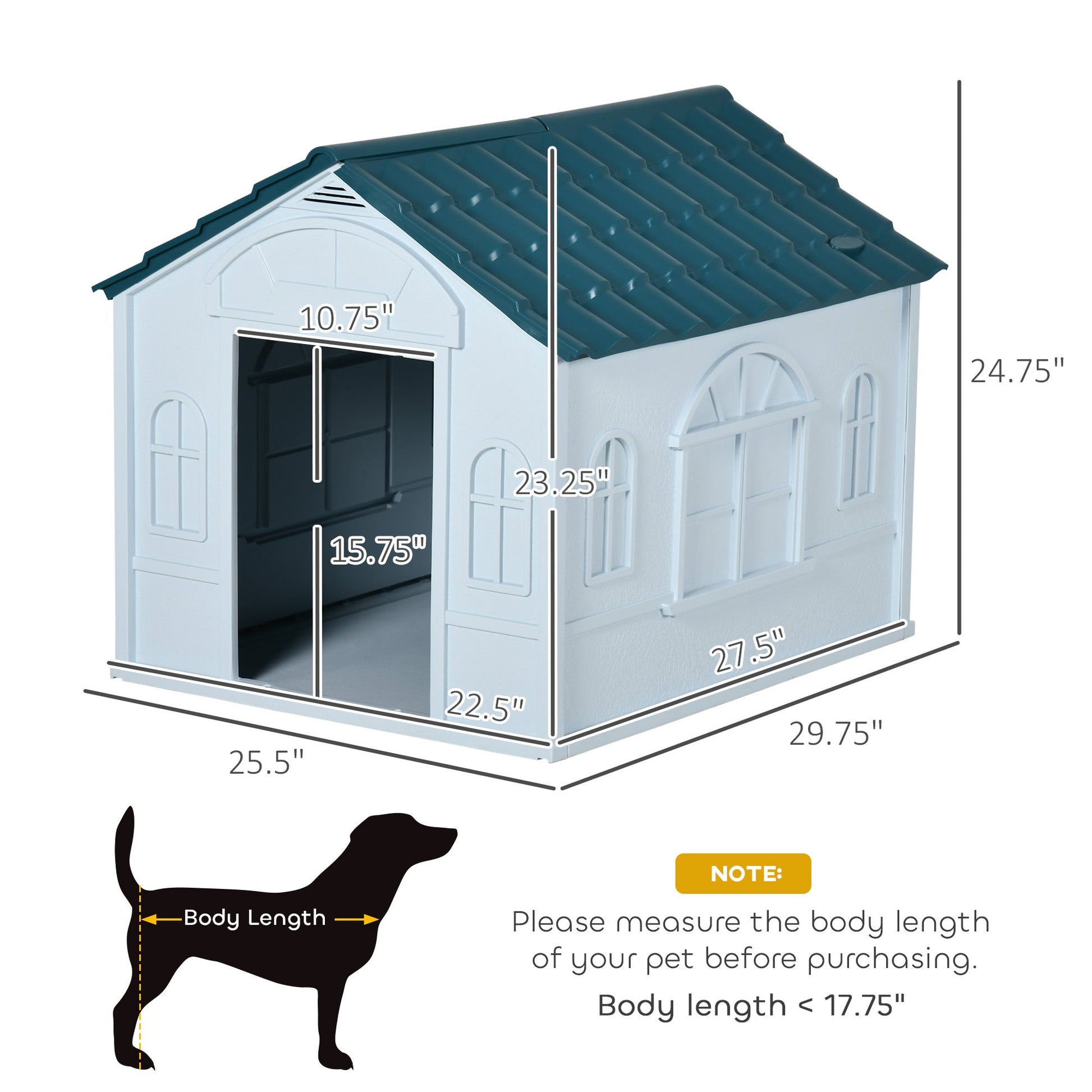 KFX-4810045 Water-Resistant Plastic Dog House for Medium and Small Dogs, Indoor/Outdoor Shelter with Door, Easy Assembly