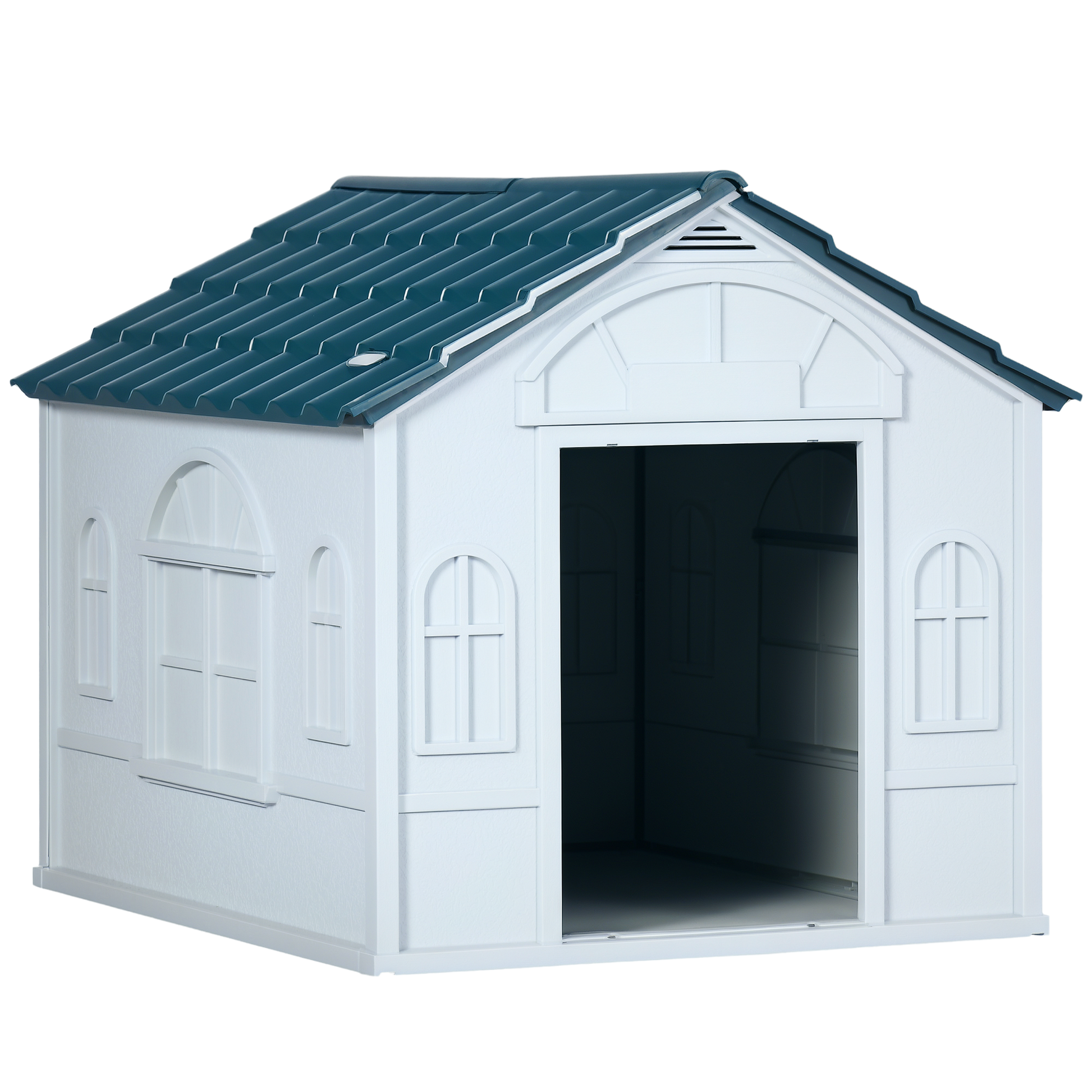 KFX-4810045 Water-Resistant Plastic Dog House for Medium and Small Dogs, Indoor/Outdoor Shelter with Door, Easy Assembly