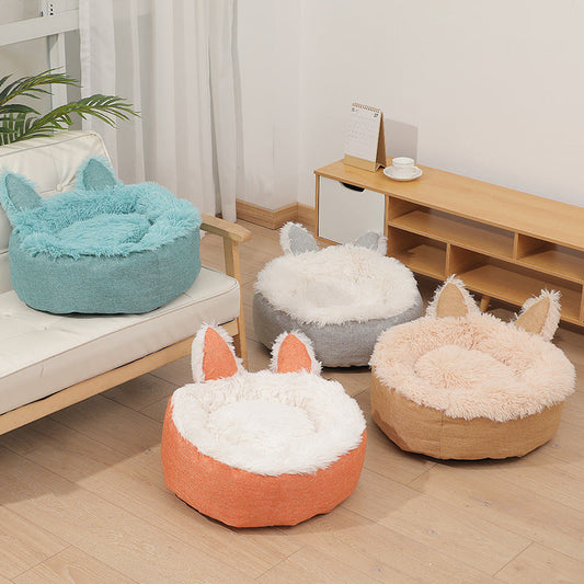 KFX-4810429 Faux Fur Plush Indoor Cat and Dog Bed in Various Sizes - Cozy and Fluffy Design