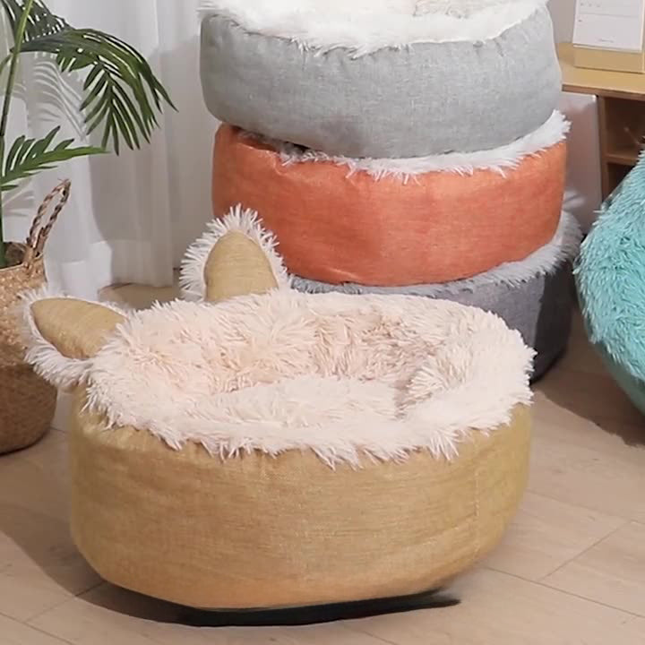 KFX-4810429 Faux Fur Plush Indoor Cat and Dog Bed in Various Sizes - Cozy and Fluffy Design