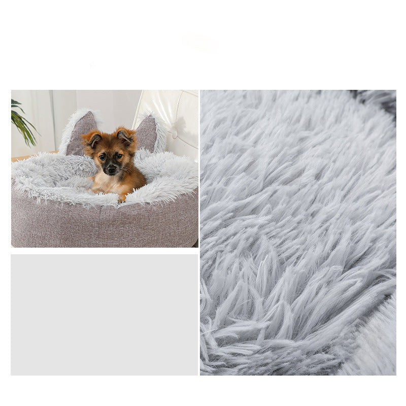 KFX-4810429 Faux Fur Plush Indoor Cat and Dog Bed in Various Sizes - Cozy and Fluffy Design