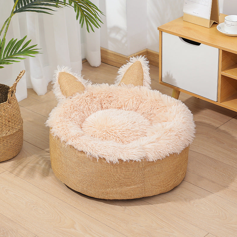 KFX-4810429 Faux Fur Plush Indoor Cat and Dog Bed in Various Sizes - Cozy and Fluffy Design