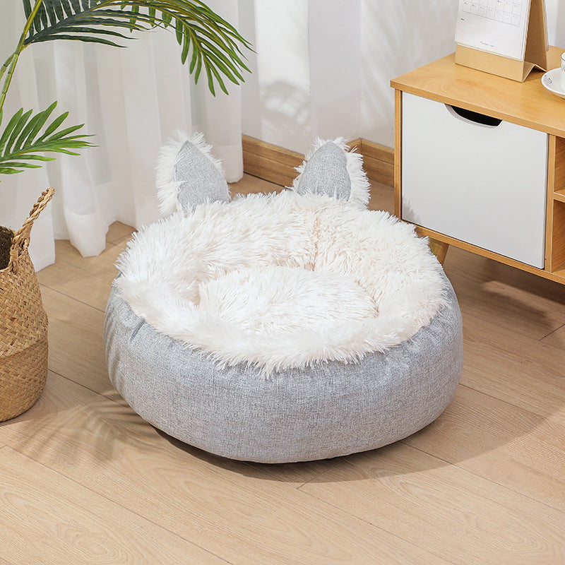 KFX-4810429 Faux Fur Plush Indoor Cat and Dog Bed in Various Sizes - Cozy and Fluffy Design