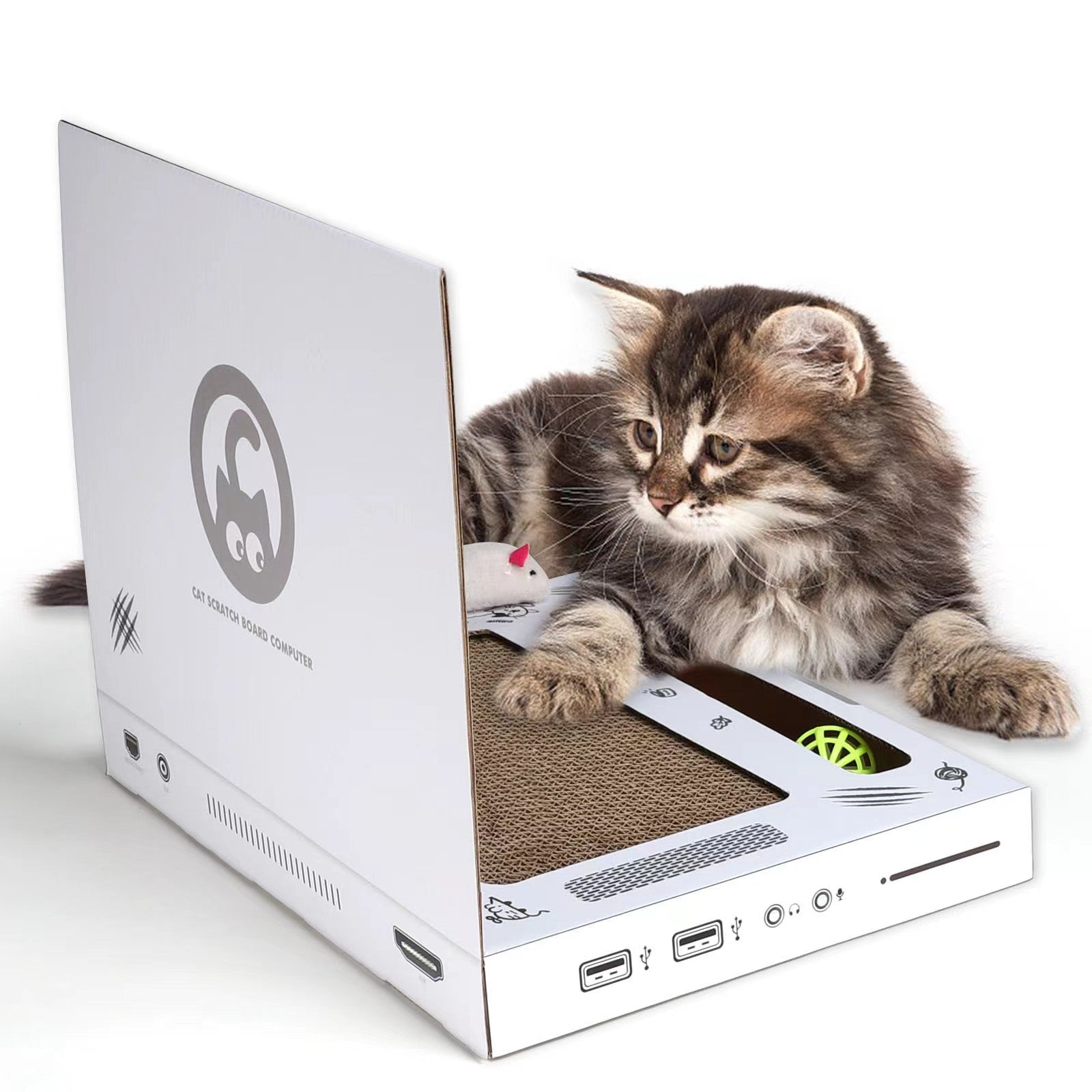 KFX-4812349 Cute Cat Scratch Board in Computer Shape, Corrugated Material, 34x4x29 cm