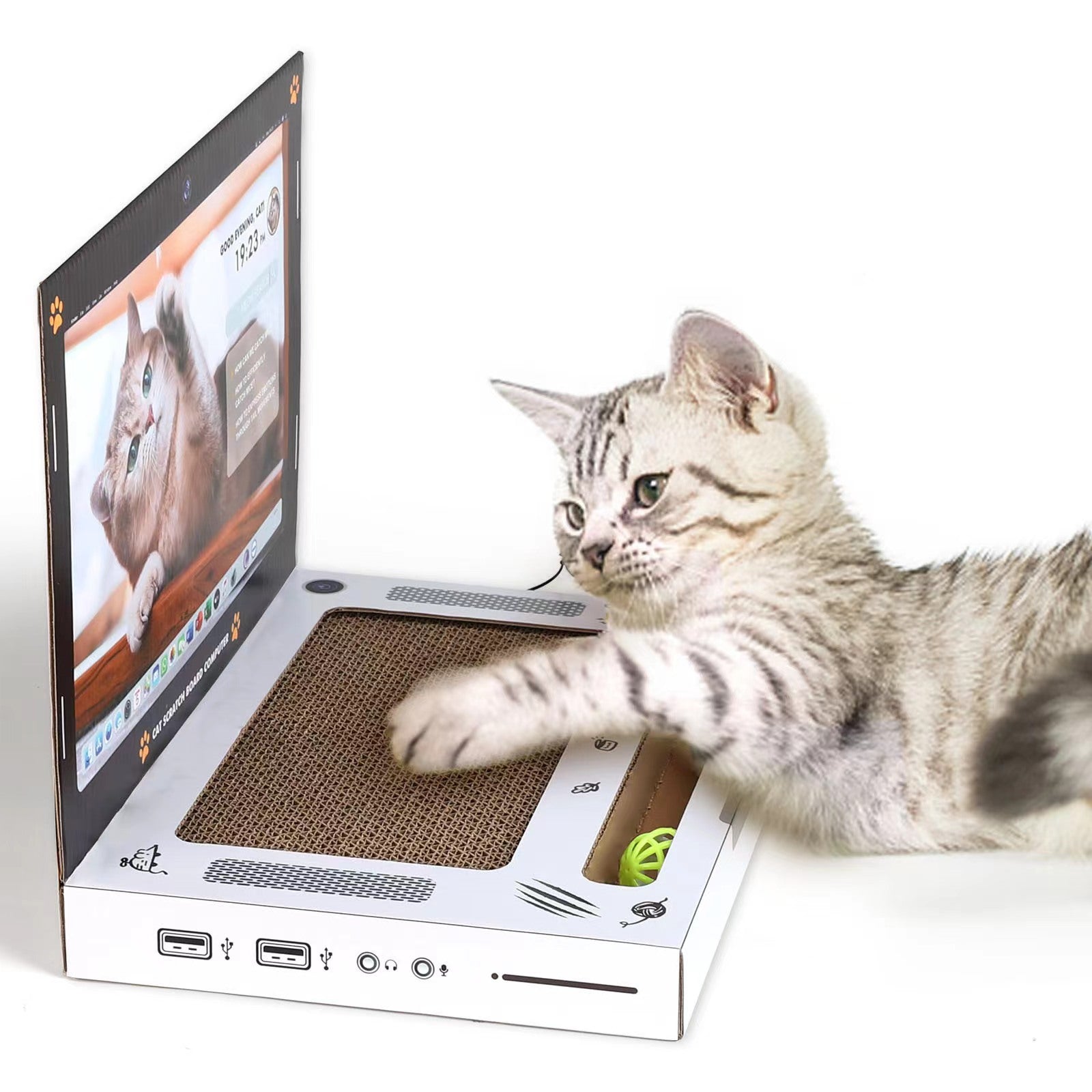 KFX-4812349 Cute Cat Scratch Board in Computer Shape, Corrugated Material, 34x4x29 cm