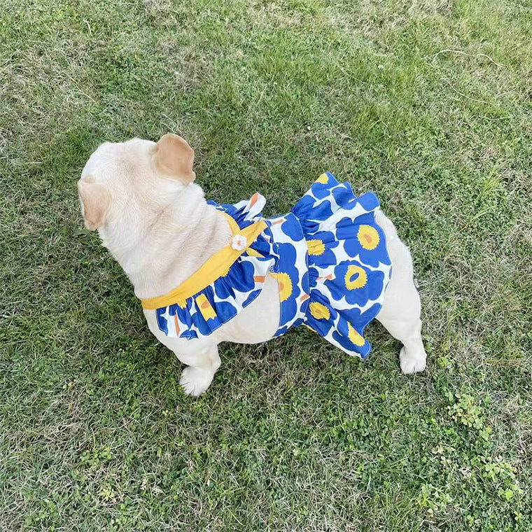 KFX-4812733 Blue Cotton Print Pet Skirt with Lace Trim for Dogs - Multiple Sizes Available