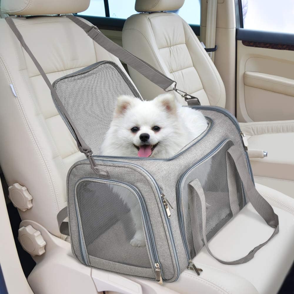 KFX-4813629 Pet Carrier for Small to Medium Animals, Soft-Sided & Collapsible Travel Bag, Airline Approved, Holds Up to 15 lbs, Grey