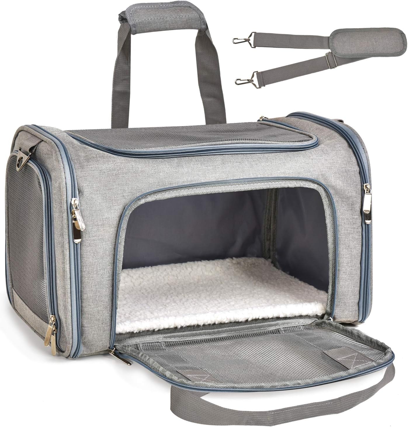 KFX-4813629 Pet Carrier for Small to Medium Animals, Soft-Sided & Collapsible Travel Bag, Airline Approved, Holds Up to 15 lbs, Grey