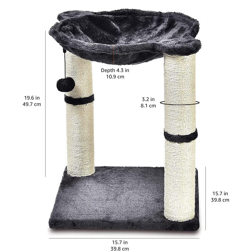 KFX-4813757 Cat Climbing Frame with Integrated Hammock and Sisal Pillar - Plush Material, Black