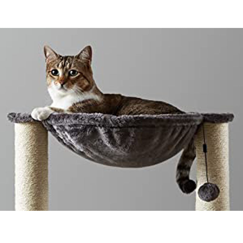 KFX-4813757 Cat Climbing Frame with Integrated Hammock and Sisal Pillar - Plush Material, Black