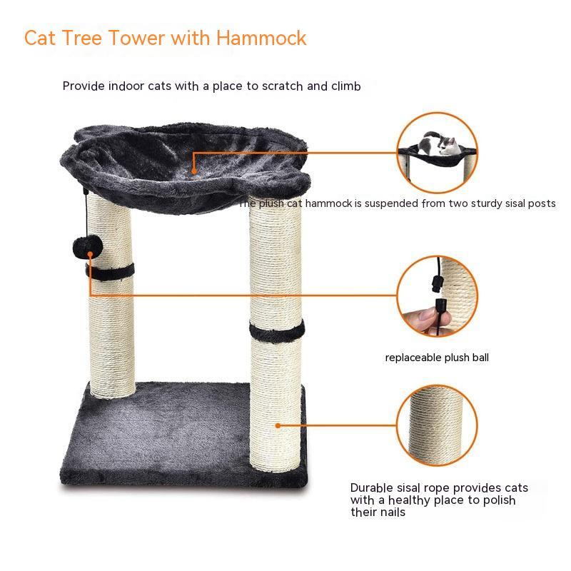 KFX-4813757 Cat Climbing Frame with Integrated Hammock and Sisal Pillar - Plush Material, Black