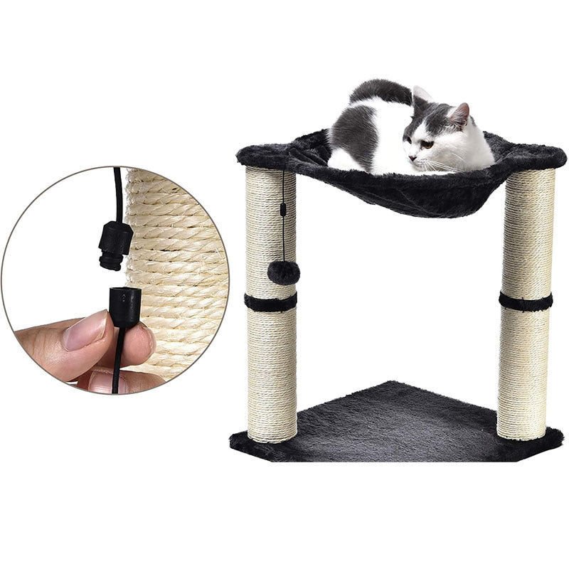 KFX-4813757 Cat Climbing Frame with Integrated Hammock and Sisal Pillar - Plush Material, Black