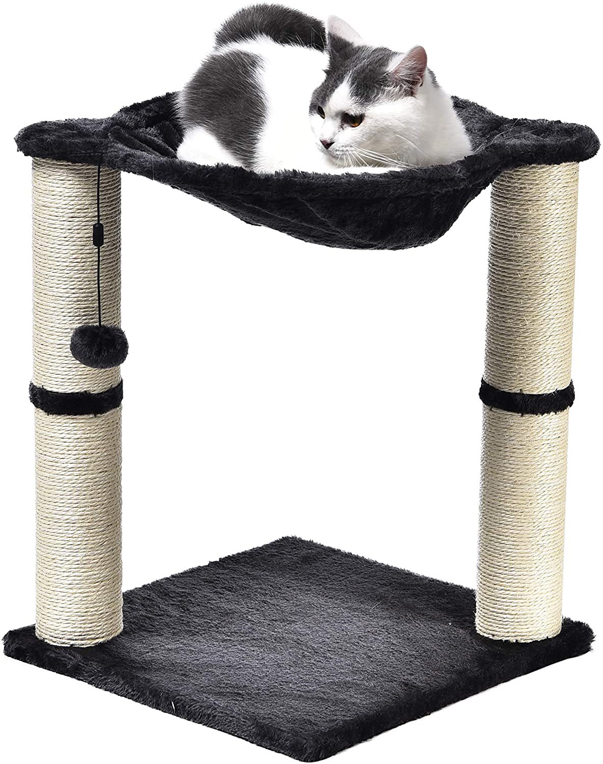 KFX-4813757 Cat Climbing Frame with Integrated Hammock and Sisal Pillar - Plush Material, Black