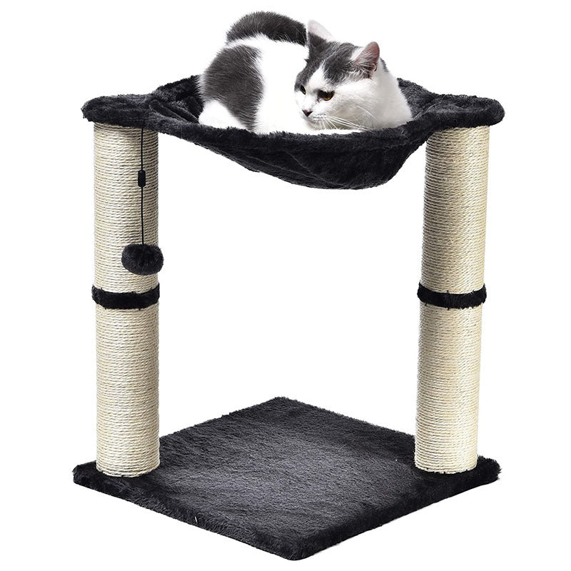KFX-4813757 Cat Climbing Frame with Integrated Hammock and Sisal Pillar - Plush Material, Black