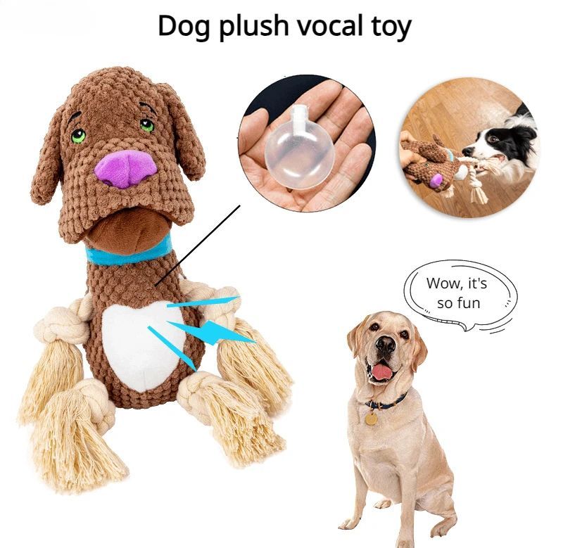 KFX-4814781 Interactive Bite-Resistant Plush Dog Toy with Cotton Rope for Teeth Grinding and Training