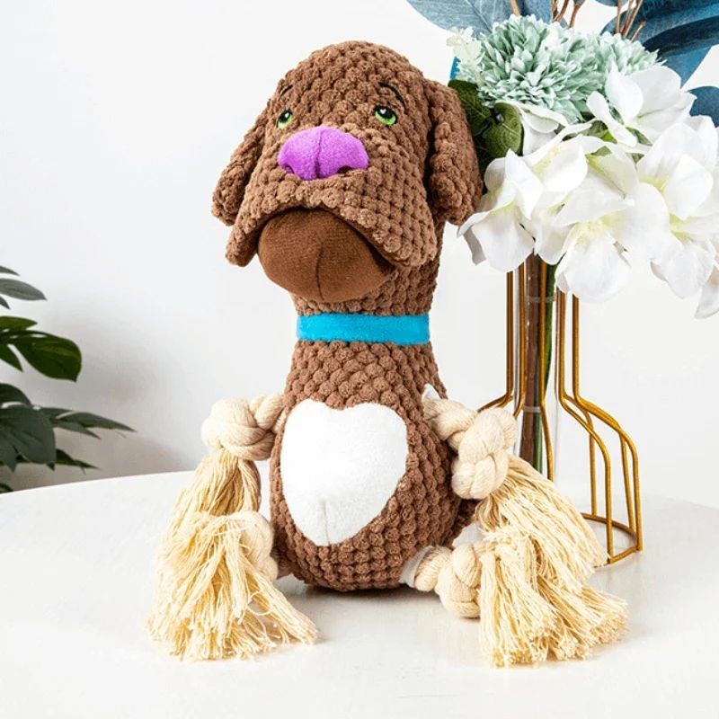 KFX-4814781 Interactive Bite-Resistant Plush Dog Toy with Cotton Rope for Teeth Grinding and Training