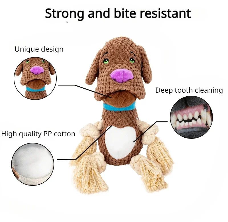 KFX-4814781 Interactive Bite-Resistant Plush Dog Toy with Cotton Rope for Teeth Grinding and Training