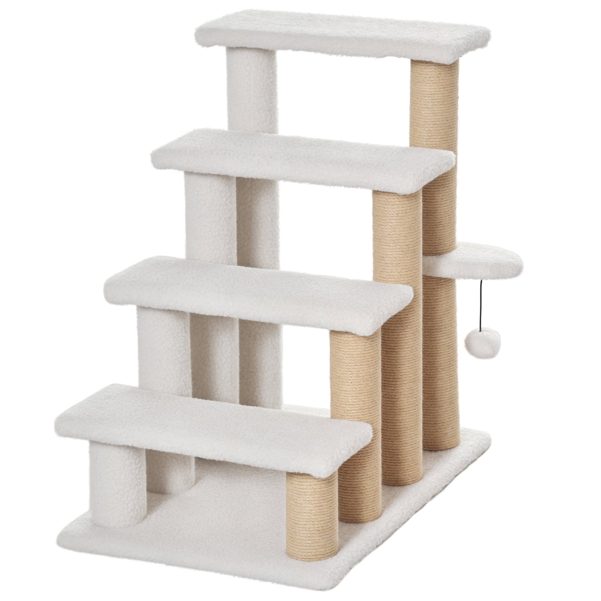KFX-4815421 4-Level Cat Steps with Scratching Posts for Easy Access to Beds and Sofas - White