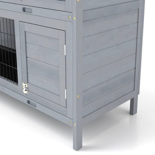 KFX-4815805 Large 2-Story Rabbit Hutch with Lockable Doors and Removable Trays for Easy Cleaning